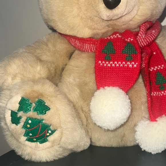 Vintage Chosun 1990 Plush Teddy Bear with Red Scarf embroidered trees on paws - Picture 4 of 4
